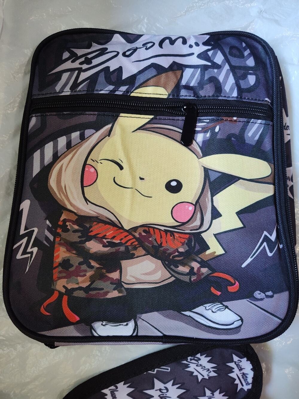 Pokemon Insulated Lunch Bag Snack Cooler BOOM Camo Pikachu in Hoodie
